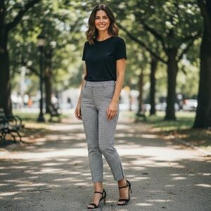Sz 2 Alice & Olivia Zipper Ankle Pants Black White Houndstooth NWOT $295 MSRP